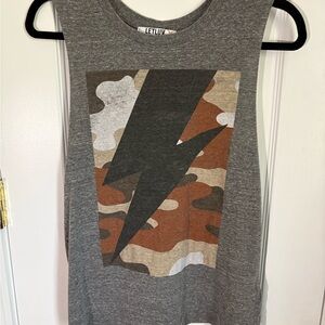 Anthro LETLUV Lightning Bolt Graphic Tank Gray Camo Print Size S